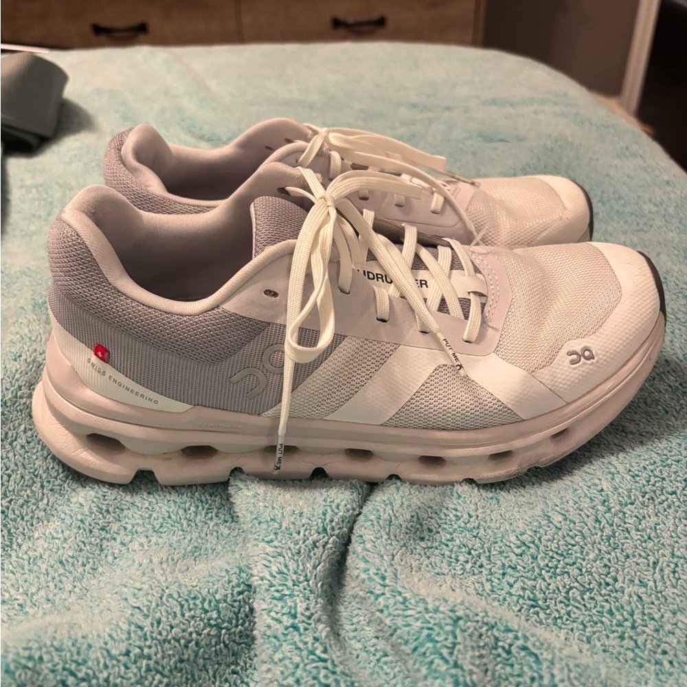 On Running White and Gray Sneakers with Cushioned Sole